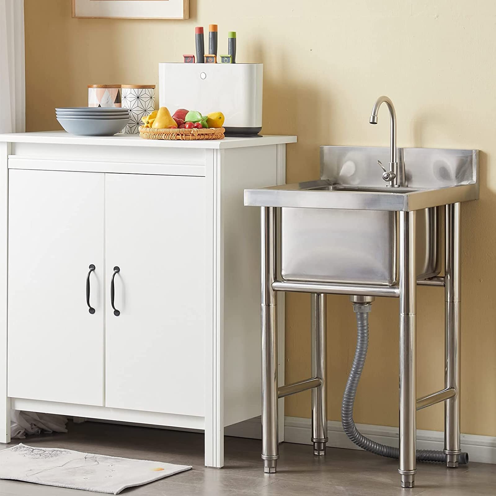 JATIBOSH Fregadero Comercial Independiente Fácil Limpiar, Fregadero Cocina De Acero Inoxidable Resistente A Los Arañazos, Fregadero De Un Solo Tazón Bajo Encimera Fácil Instalar para Garaje