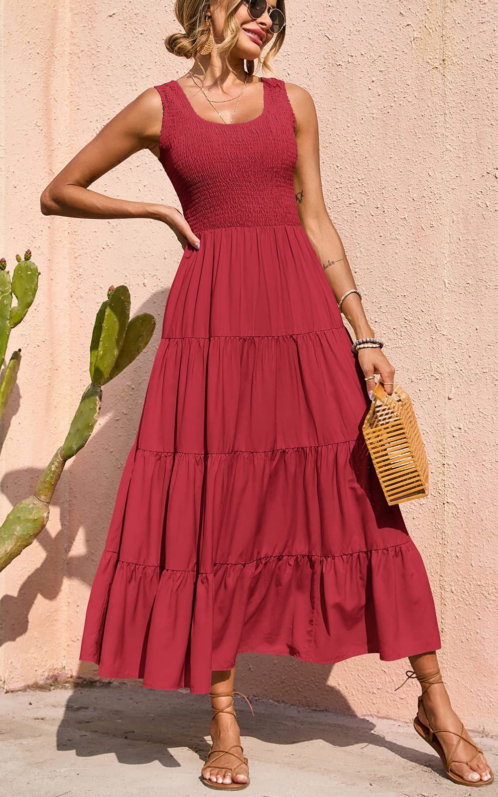 PRETTYGARDEN Smocked Tank Summer Dresses For Women 2025 Sleeveless Wedding Guest Dresses For Women Long Dress Vestido Informal Mujer
