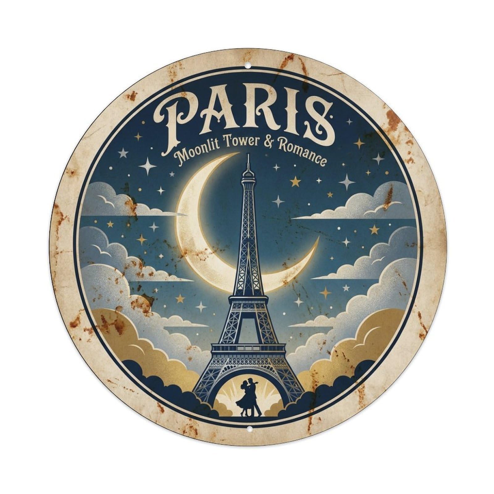Moonlit Tower Romance Culture Paris Travel Heritage Metal Tin Sign