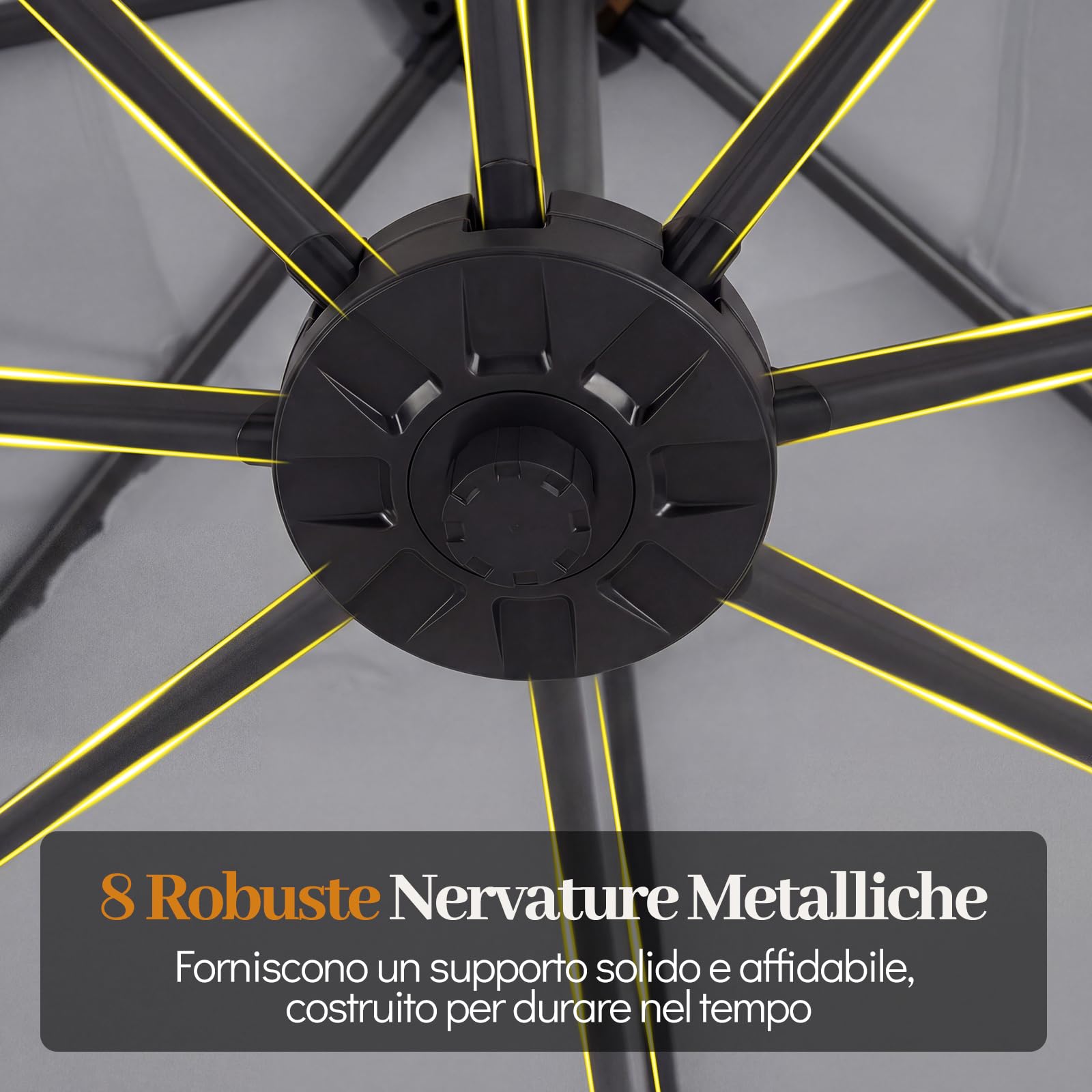 COSTWAY Ombrellone da Giardino 250 cm, Tettuccio Girevole e Ventilato | Protezione Solare, Resistente, Portatile, Sacchi di Sabbia, per Balcone, Esterno, Spiaggia (Grigio, 0 Luce LED)
