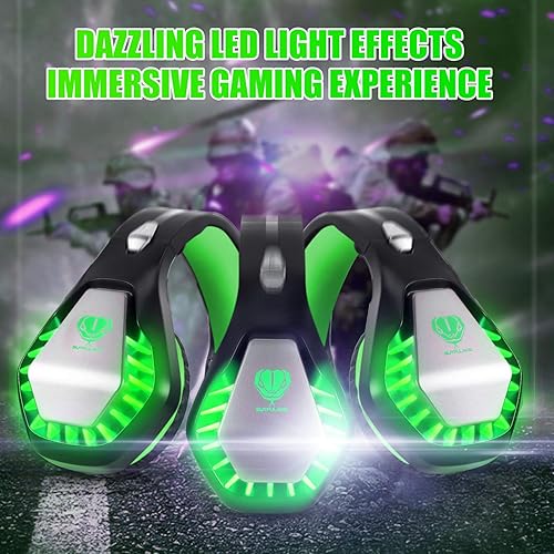 Miniatura 4 de Pacrate Auriculares estéreo 71 USB para juegos con micrófono luces LED auriculares con cable sobre la oreja para niños y adultos negro verde