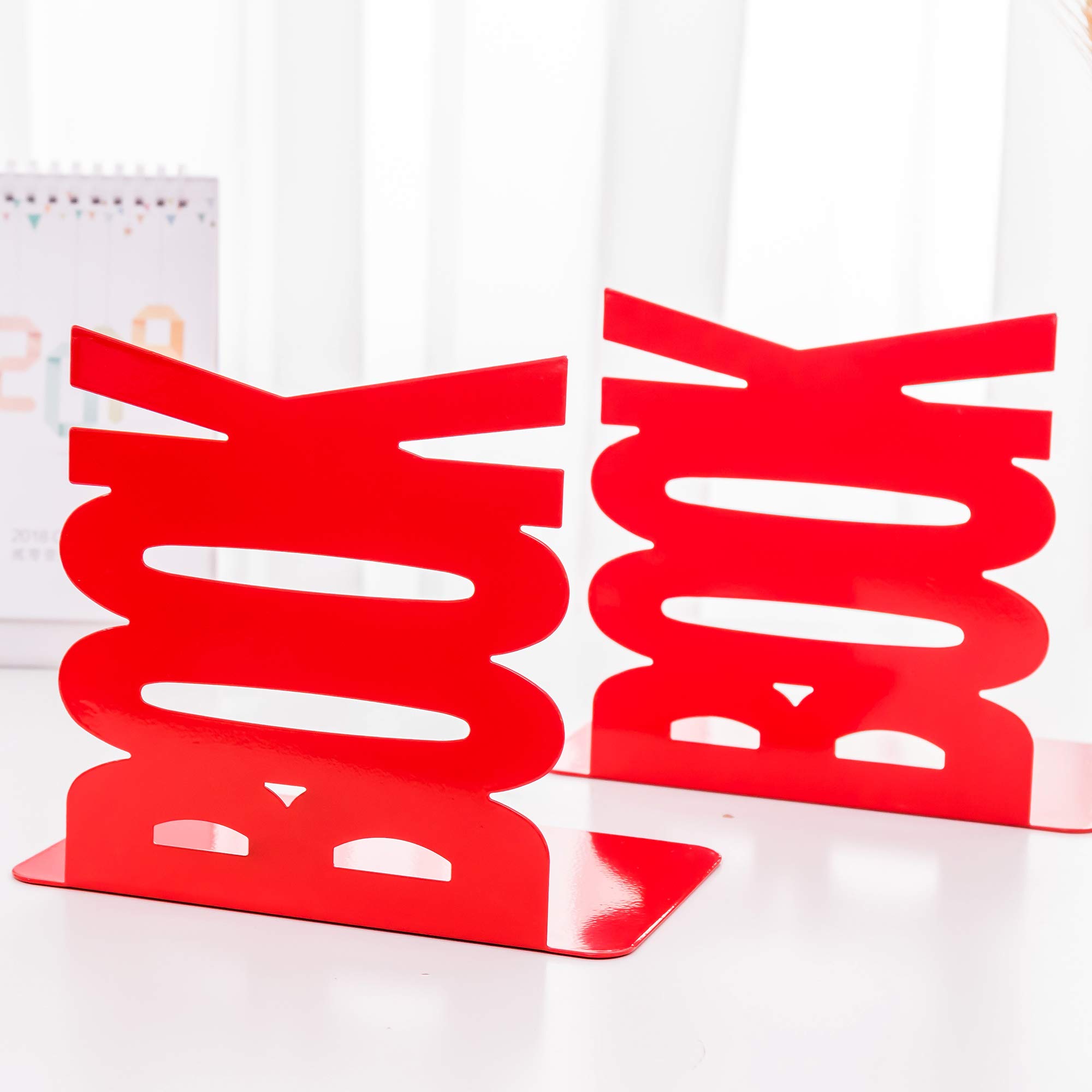 oddpod™ Premium 'Book' Metal Laser-Cut Bookends for Office Decor/Book Shelf/Living Room/Home Décor 1331-7" RED