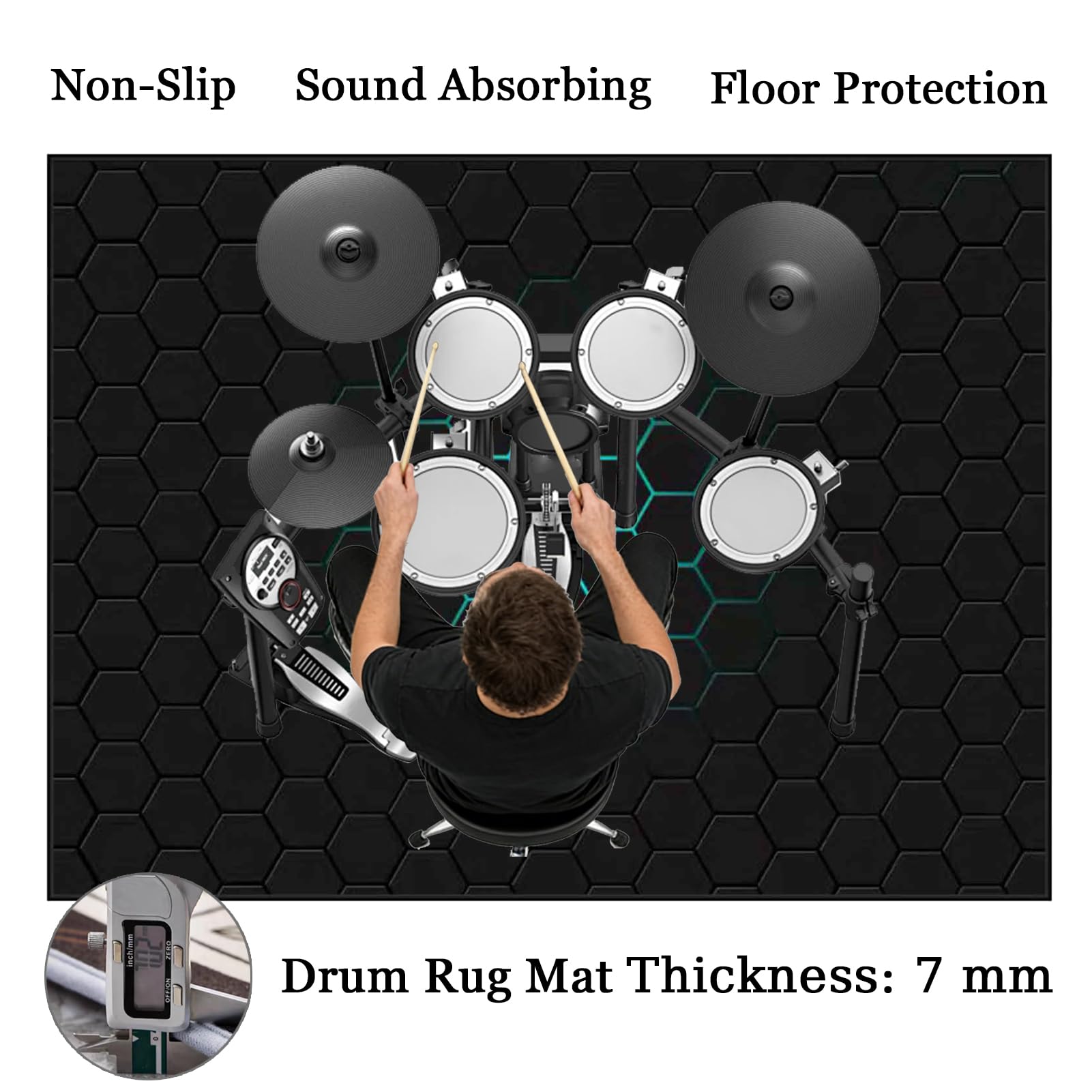 200 x 170 cm Dywan z baterią elektroniczną Dźwiękoszczelny Antypoślizgowy Dywan Pochłaniający Akustyczny Profesjonalna mata do instrumentów muzycznych do instrumentów muzycznych do gitary basowej