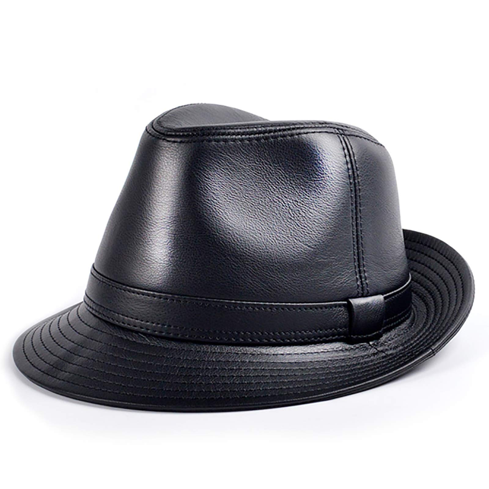 Winterhüte, echtes Leder Jazz Cap Herren Fedoras Hut Cowhide Großer Krempe Stilvolle Hut