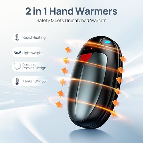 Miniatura 2 de Hand Warmers Rechargeable, 2 Pack Portable Pocket Hand Warmers, 20Hrs Long Heating Double Warm Electric Handwarmers, Reusable Heater for Outdoors