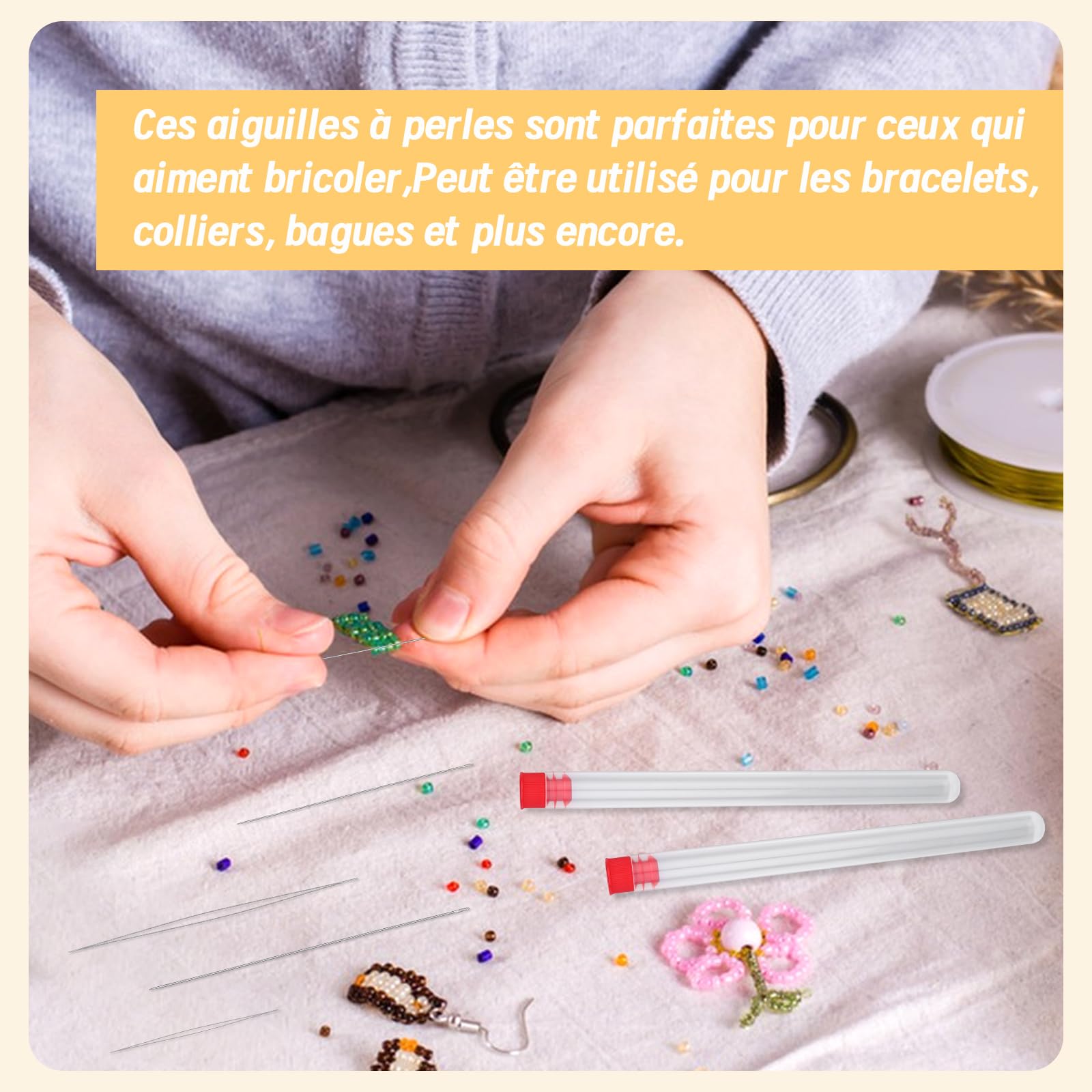 Kit 36 Aiguilles à Perles - 6 Tailles - Avec Dé, Enfile-Aiguilles Et Boîtes - Pour Bijoux Et Bracelets