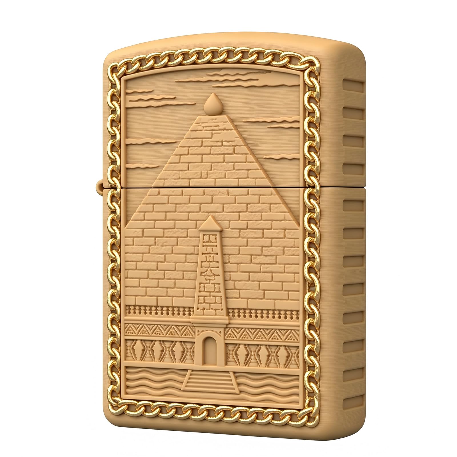 Vintage Pyramids Carved Trench Kerosene Lighter Reusable Flip Top Wheel Grinding Lighter for Daily Use (C)