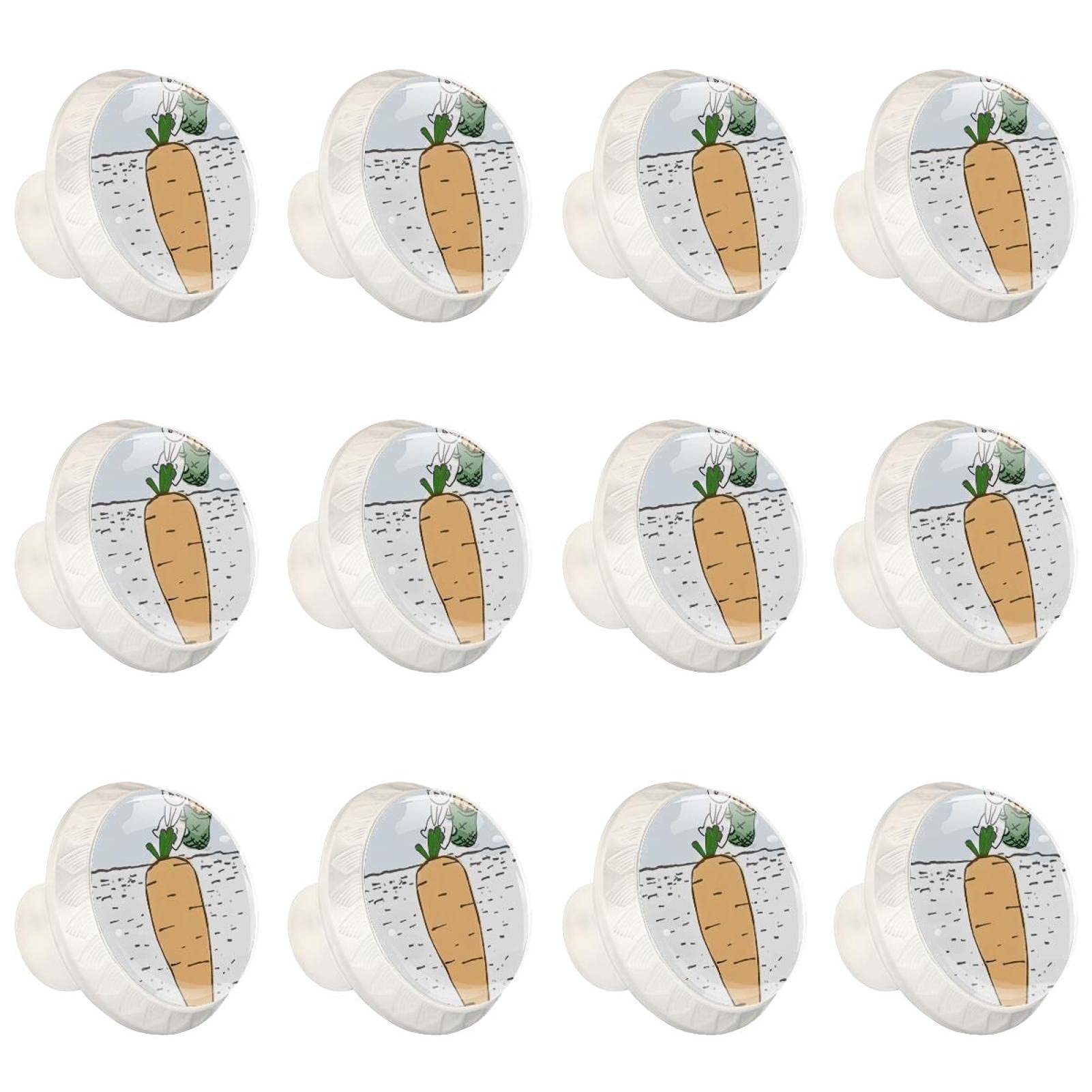 Boutons de cuisine lapin et carotte poignées rondes pour meuble et tiroir x12
