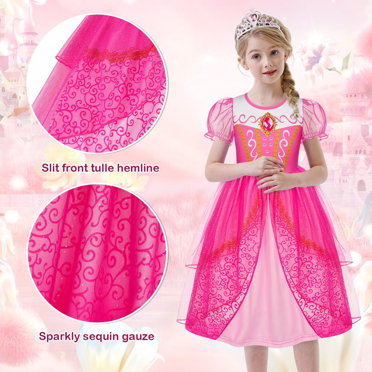 HenzWorld Princess Dress Up for Girls Toddler Princess Costumes Halloween Costume Kids Fancy Birthday Party Outfits 2-8Years — view 4