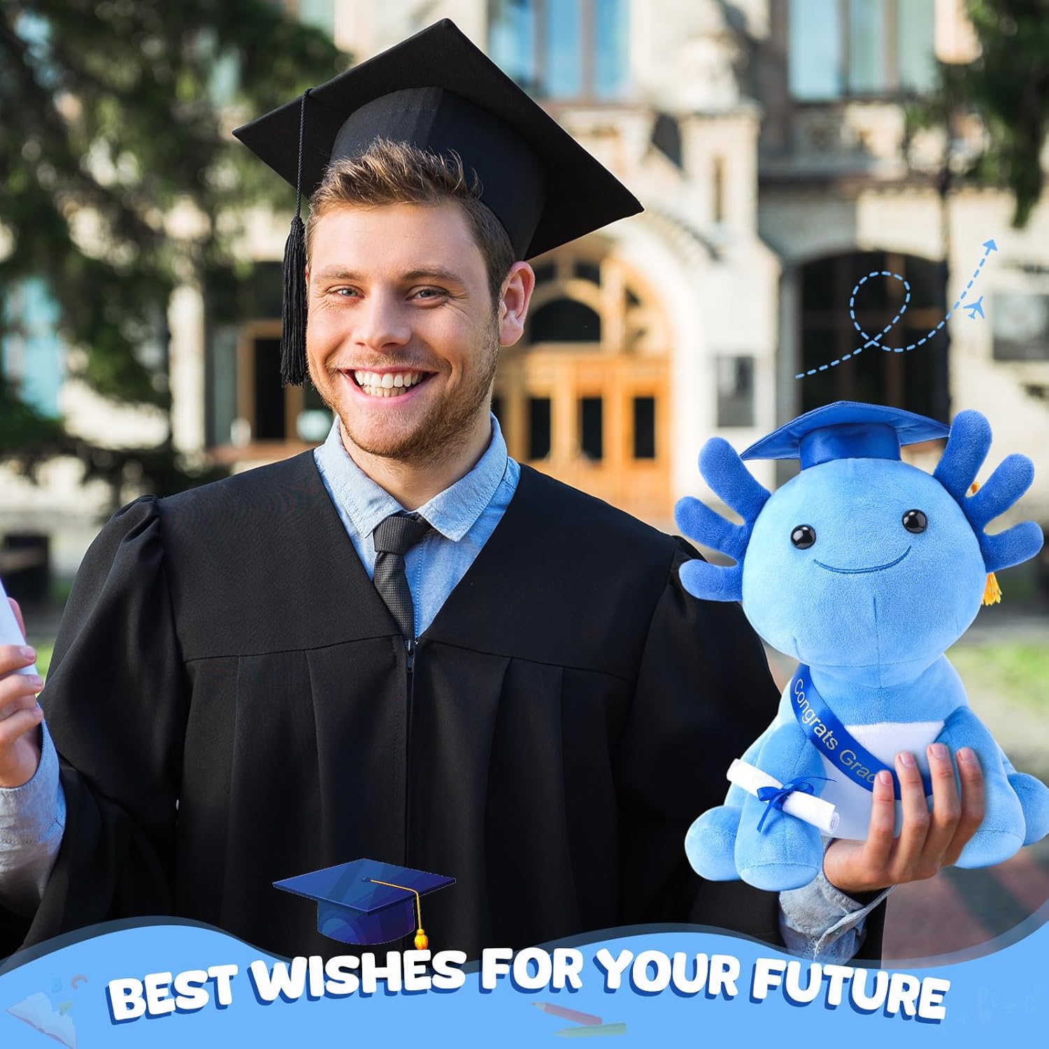 HyDren 10 Inch Graduation Axolotl Plush Stuffed Animal Axolotl Stuffed Animals with Graduation Hat Diploma and Sash, Plush Gift for Preschool, Kindergarten, Friend, Relatives (Blue)