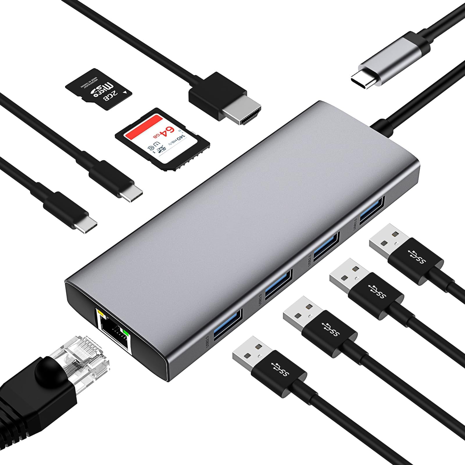 USB C Hub 6-in-1 Mit HDMI 4K, Ethernet & 100W PD - Dockingstation Für MacBook & USB C Laptops