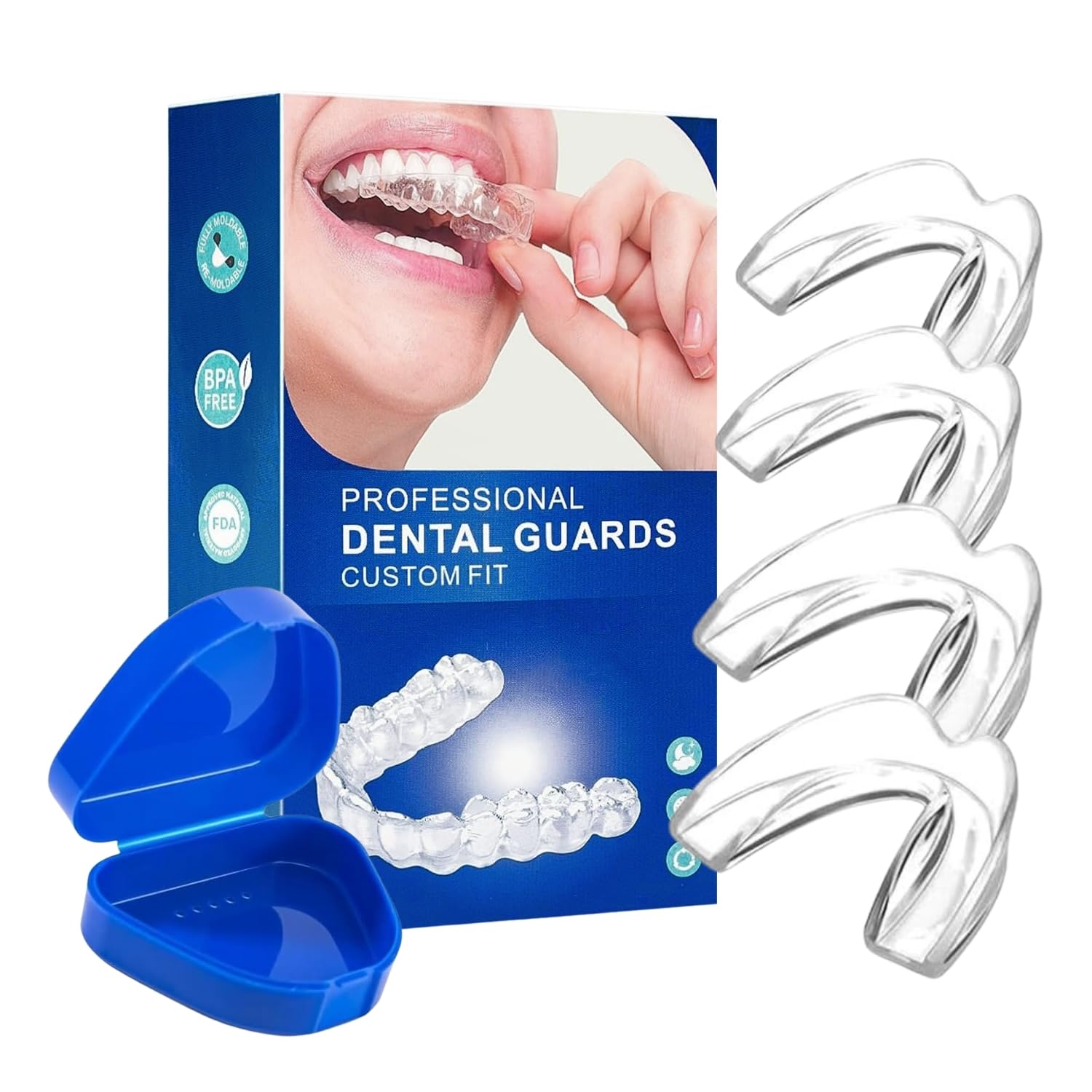 Ferula Descarga Bruxismo, 4 Piezas 2 Tamaños, Bruxismo Dental Noche, Ferula Antironquidos, Protector Bucal para Dormir, Diseño Ajustable para Cuidado Dental durante el Sueño