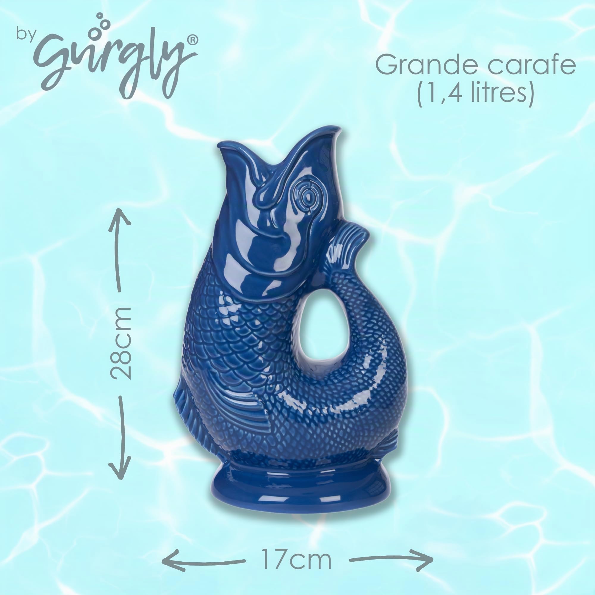 Iconique Vert Sauge Glug Jug Grand 28 cm 1,4 L – Pichet à Eau de Poisson, Vase à Poisson Décoratif, Ornement, Carafe