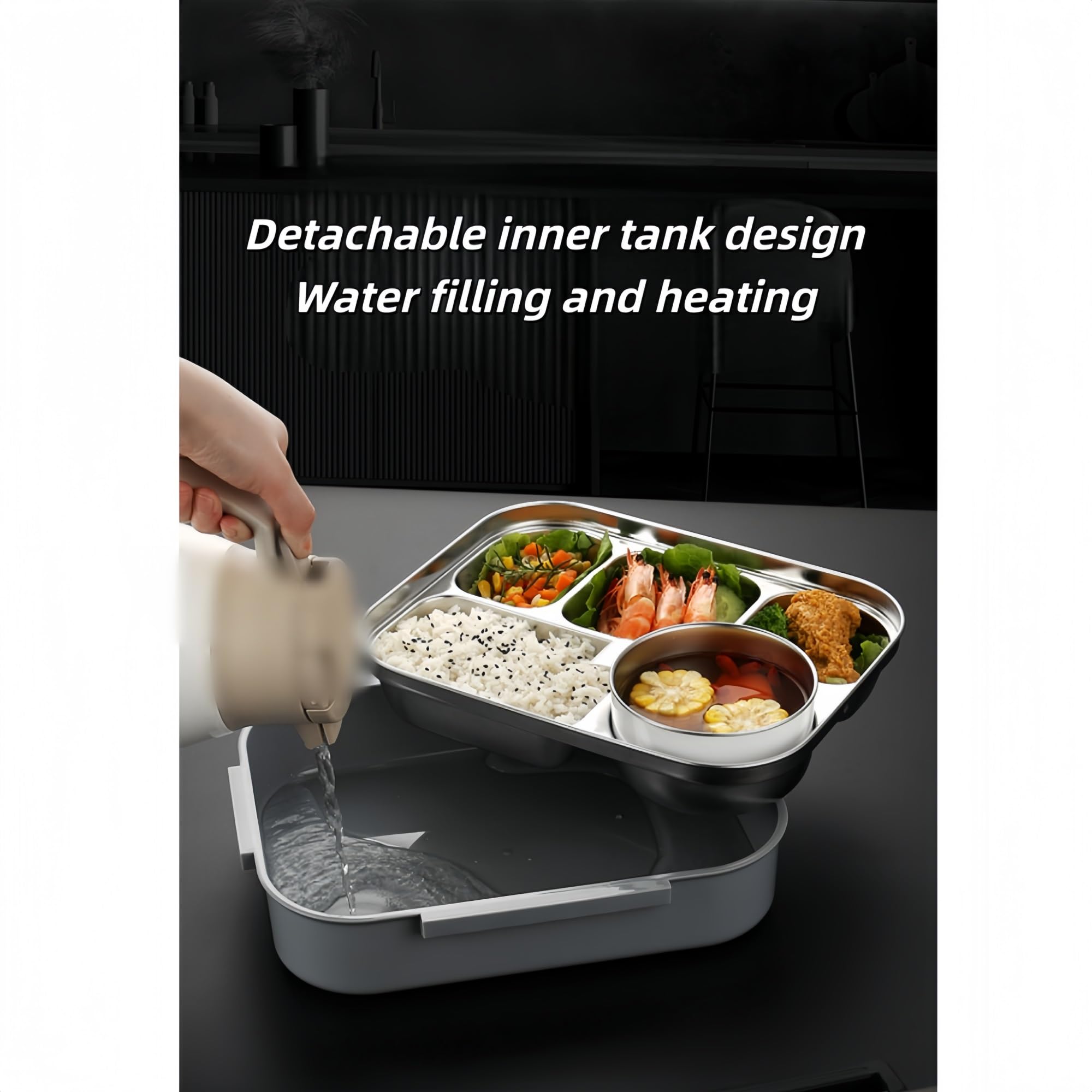Portapranzo, bento, Acciaio Inox 316 per Uso Alimentare, Riscaldamento ad Acqua, Grande capacità con Scomparti
