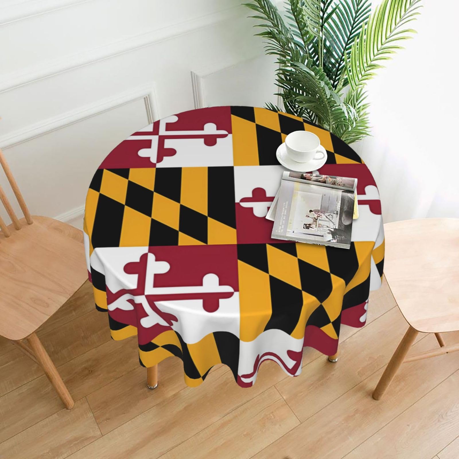 WHJSSF Flag of Maryland Prints Round Decorative Table Throw 60 Inch – Waterproof Table Cover for Dining, Coffee Tables, and Outdoor Events