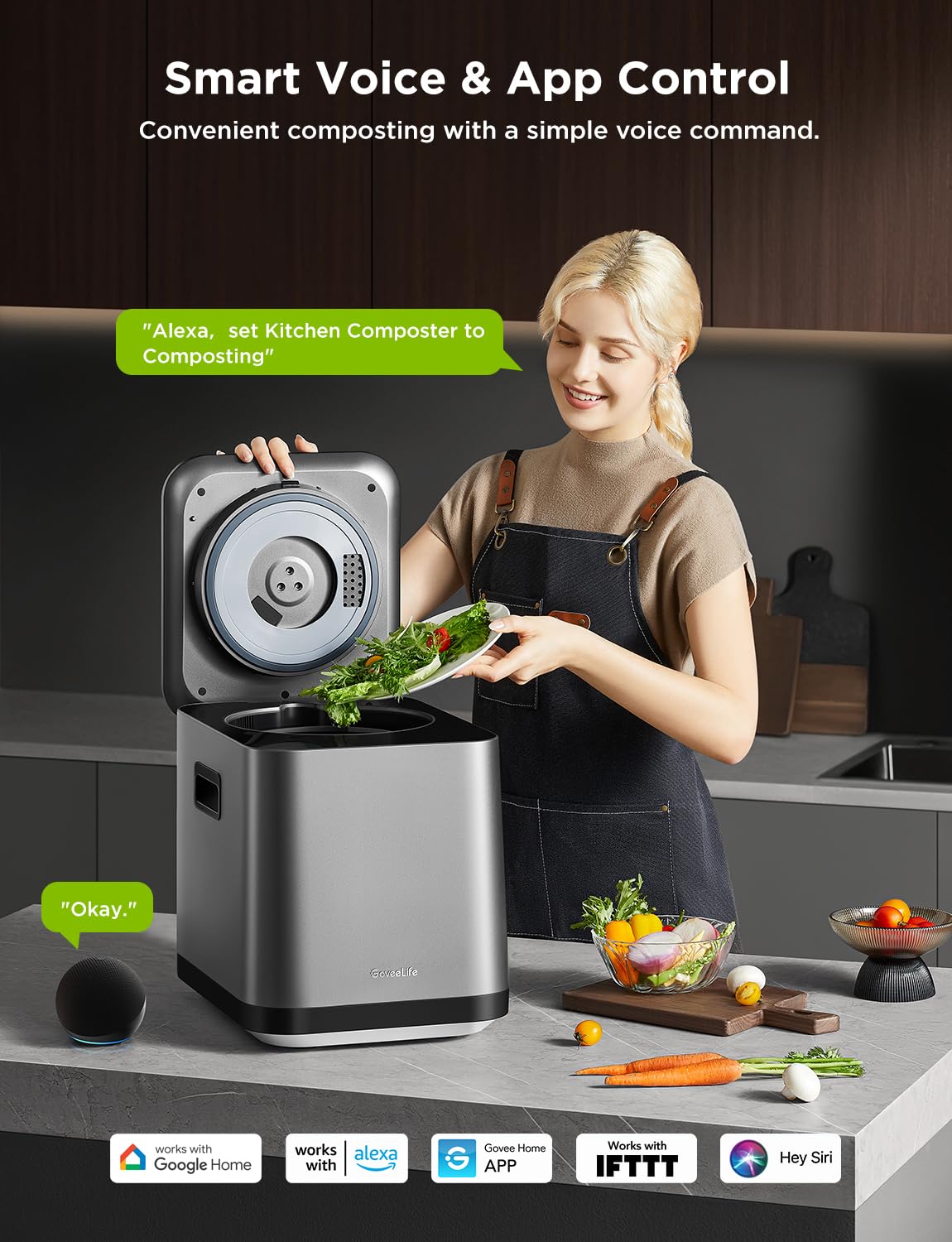 GoveeLife Compostador eléctrico mejorado para cocina, cubo de compostaje inteligente para encimera, inodoro, bajo ruido, limpieza automática, convierte los residuos de alimentos en fertilizante