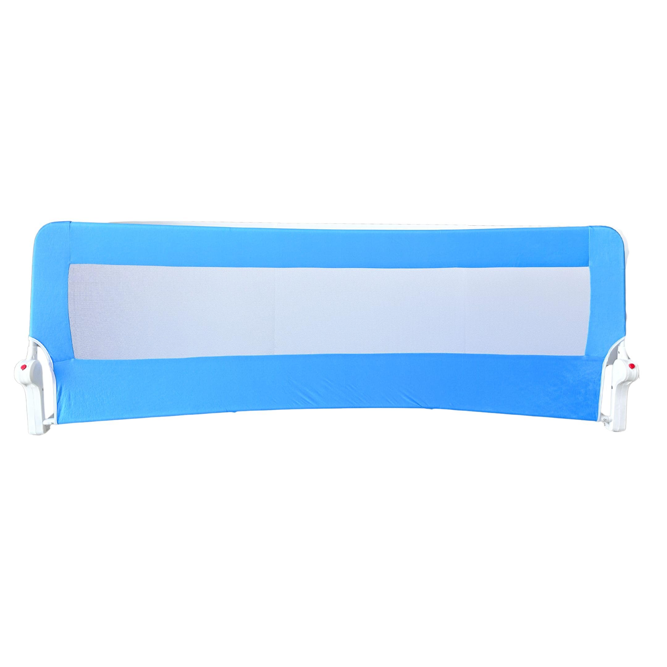 Foldable Children’s Bed Guard Rail 180cm x 60cm – Extra Tall Safety Barrier with Removable Cover – Portable & Dismantlable for Travel – Screw-Fix Extra Security – BS Certified Toddler (Light Blue)