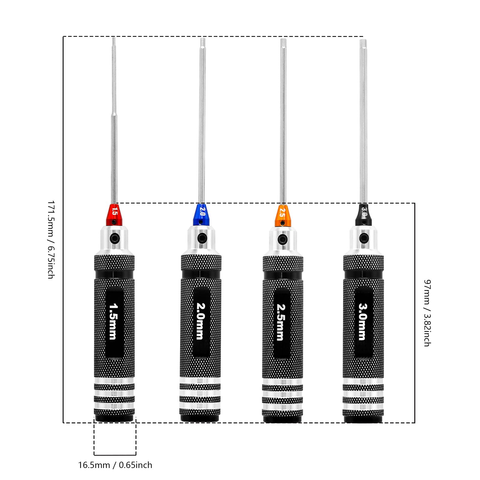 RCENJOY RC Hex Screw Driver Set 4PCS 1.5 2.0 2.5 3.0mm Hexagon Screwdriver Wrench Set RC Repair Tool Kit for RC Model Helicopter Drone Boat Car (Black)