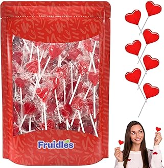 Fruidles Valentines Day Lollipops Mini Red Heart Shaped Strawberry Flavored Lollipop, Individually Wrapped, 5g Lollipops (160 Lollipops (2 Pounds))