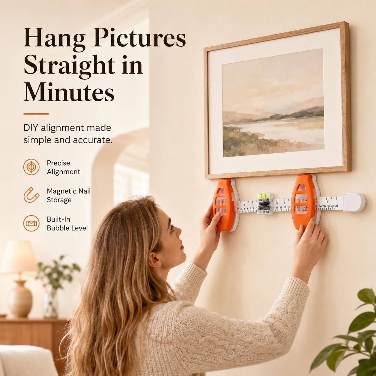 Nivel De Burbuja, Regla Con Nivel, Herramienta Colgar Cuadros, Nivel para Cuadros, Sistema De Medición 3 En 1, para Marcos, Espejos, para Bricolaje Pared, Decoración Hogar