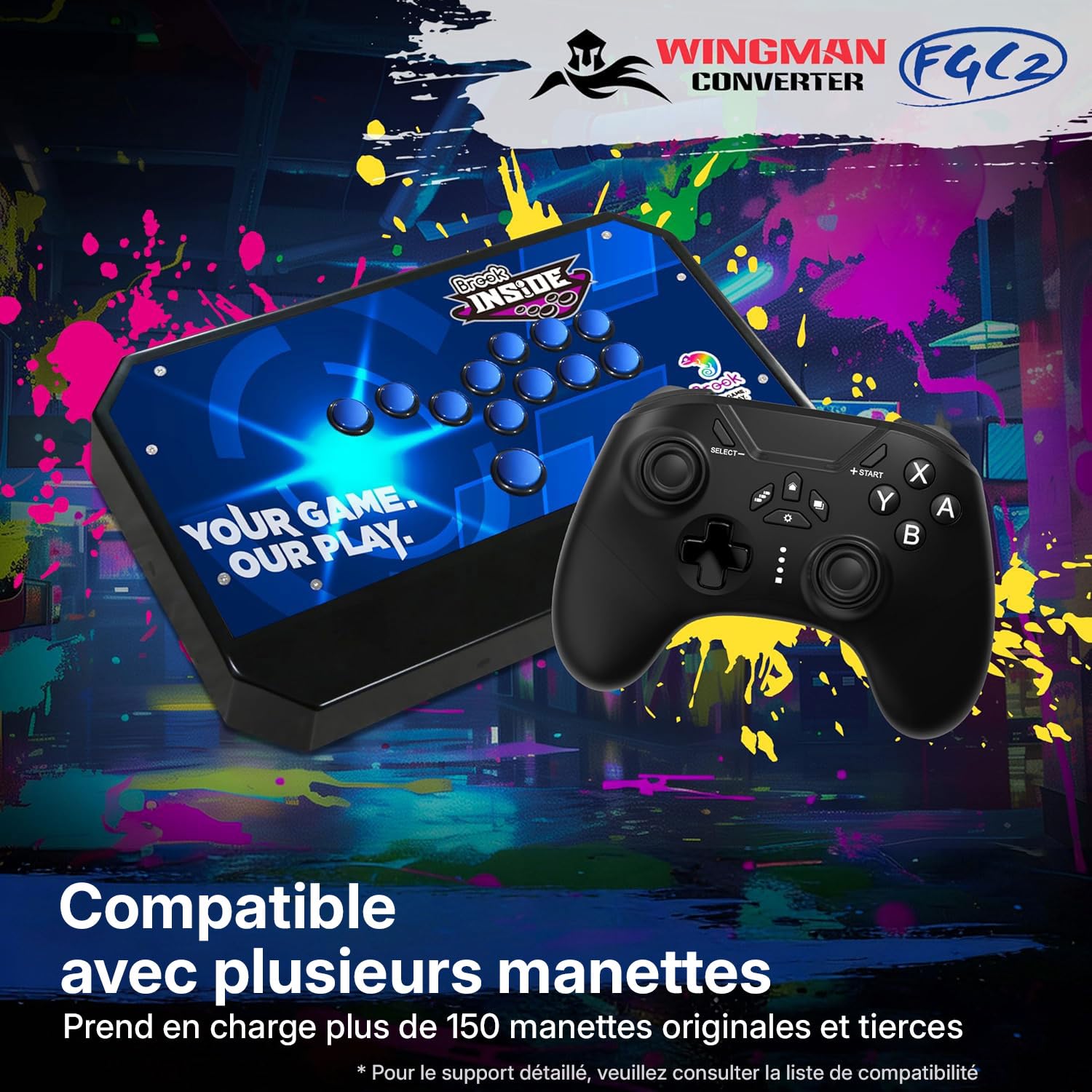 Mcbazel Wingman FGC 2 Convertisseur pour PS5, Manette Filaire PS5/PS4/Xbox Series X|S/Xbox One/Xbox Elite/NS Switch/Stick Arcade vers PS5/PC Windows