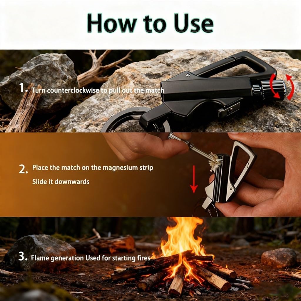 Schlüsselanhänger-Feuerzeug mit permanentem Streichholz und Flaschenöffner, 2 Stück, winddicht, wasserdicht, Multi-Tool für den täglichen Gebrauch und als Geschenk
