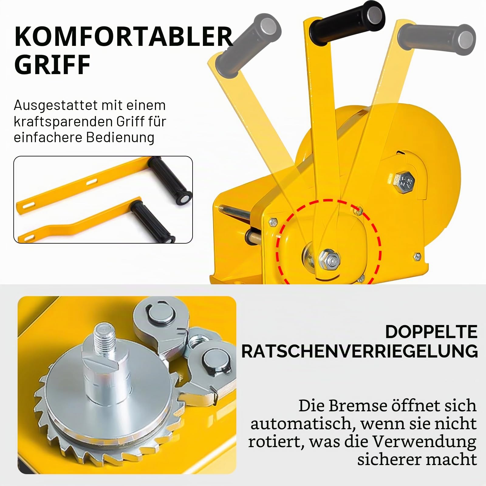 Handseilwinde mit Bremse 1200/2600 lbs Ziehen Heben | Beidseitig bedienbare Seilwinde mit Stahldrahtseil und Zughaken für vielseitige Zug- und Hubarbeiten