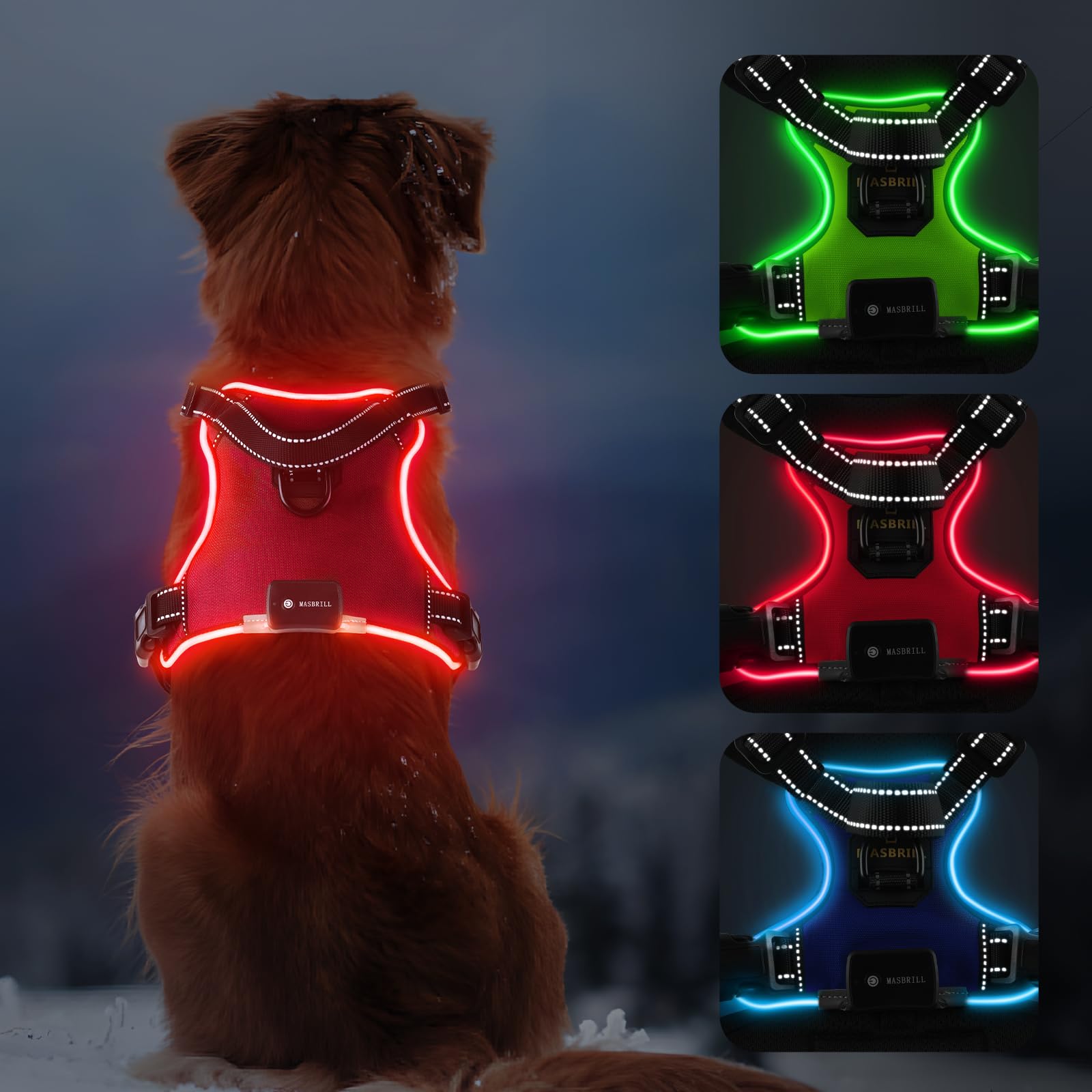 Photo 1 of MASBRILL Lighted Dog Harness - No Pull, Glowing LED Harness with Handle, Adjustable for Small to Large Dogs