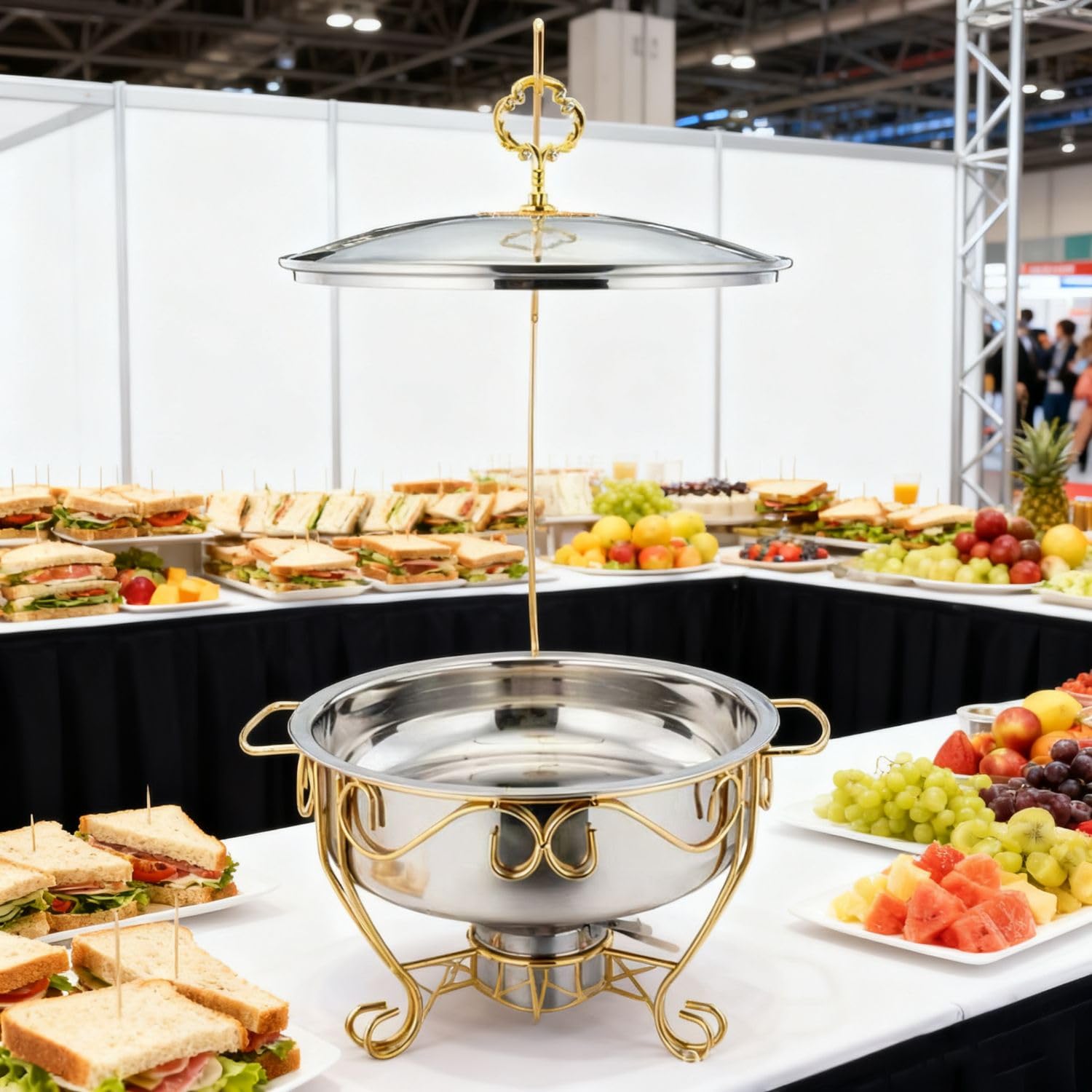 Scaldavivande rotondo in acciaio inox con coperchio sospeso e clip per sala da pranzo, eventi e catering