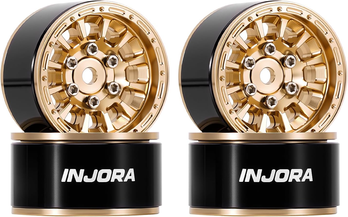 INJORA 1.0" Aluminum Beadlock Wheels 0mm Offset for 1/18 1/24 RC Crawler Upgrade, W1056(Gold)