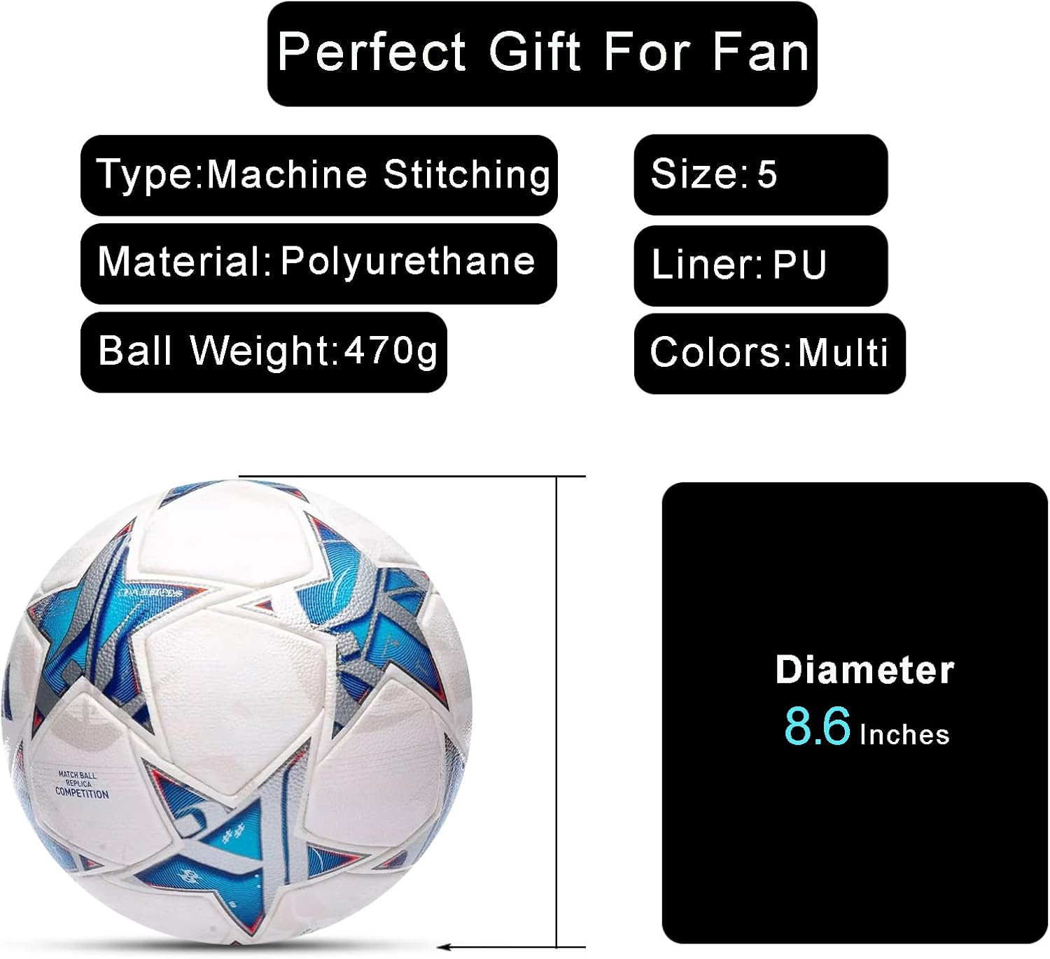 Champion League Soccer Ball Size 5 London – Pro Match Replica, Perfect for Training, Play, Display, and Soccer Enthusiasts with a Durable Design.
