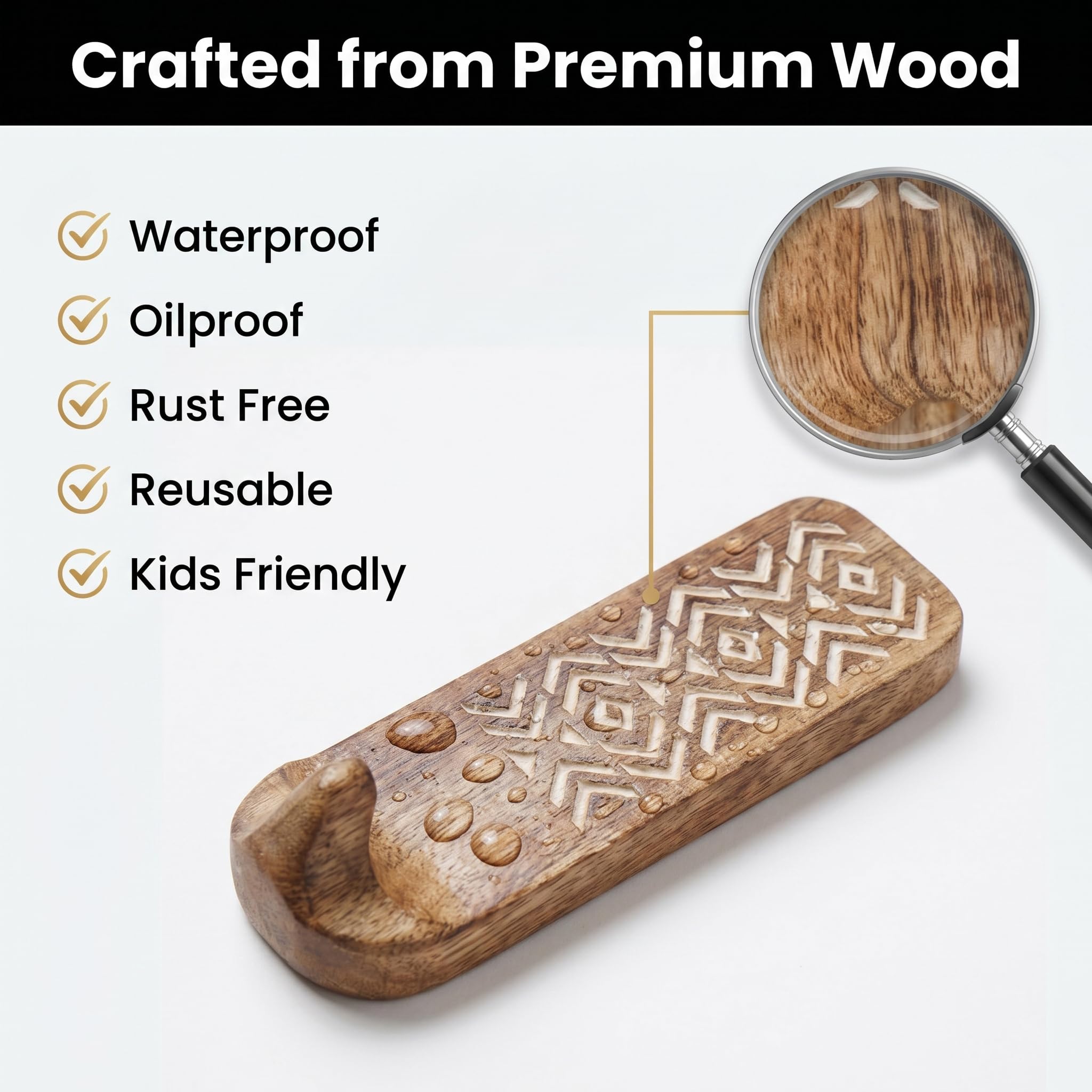 IndianShelf 3 Decorative Boho Wood Adhesive Wall Hooks No Drill Damage Free — Amazon image 4