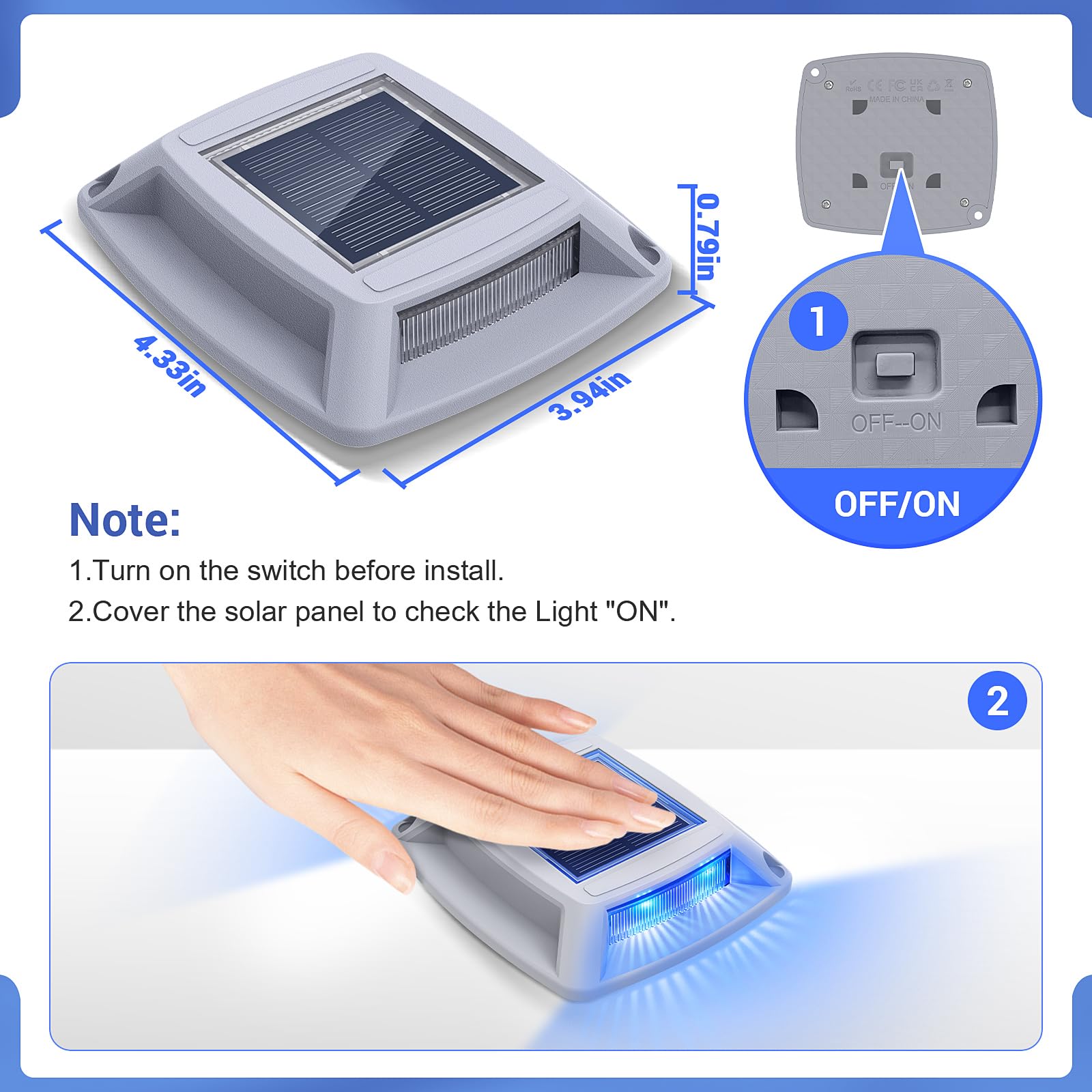Paquete de 6 luces solares para entrada, luces solares IP68 impermeables para muelle, 4 marcadores LED de entrada, luces de cubierta para muelle, camino, pasarela, acera, jardín, patio, escalera, uso