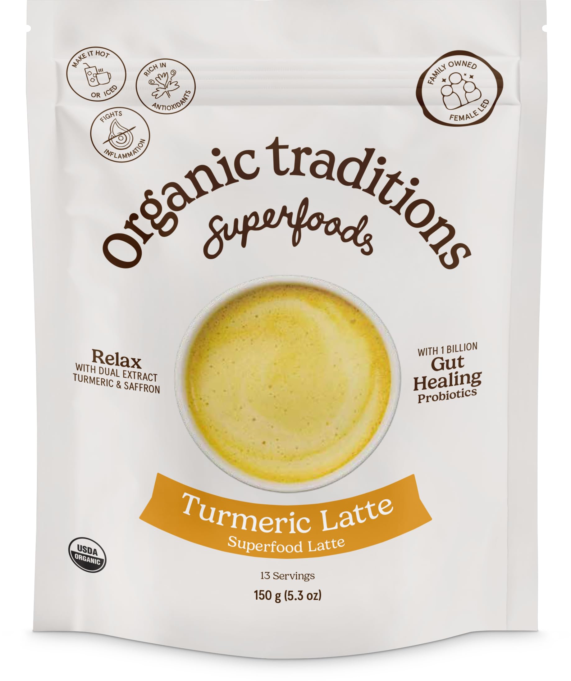 Organic Traditions ターメリックラテ プロバイオティクス サフロン 5 3 oz 150 g