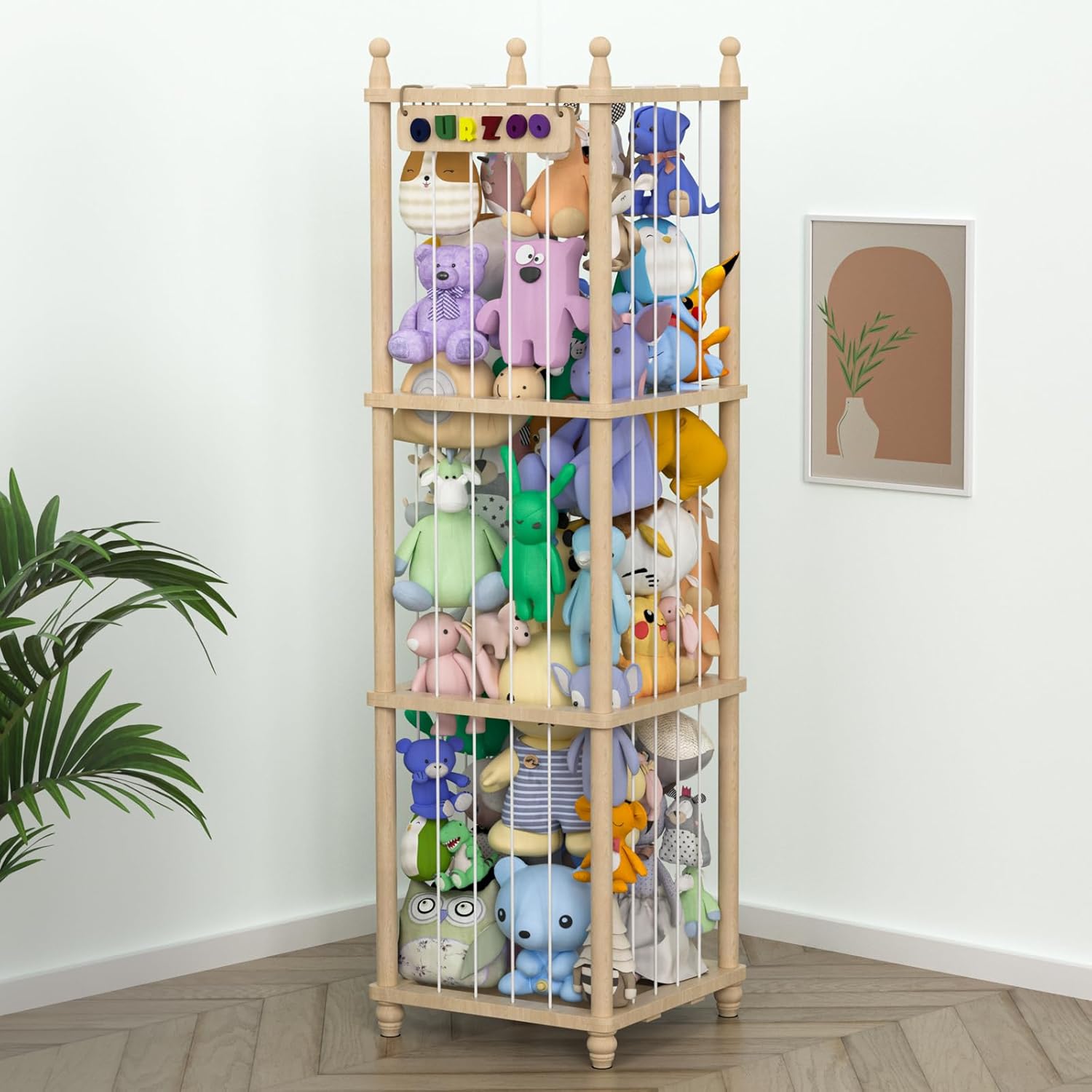 Wood stuffed animal storage zoo organizer