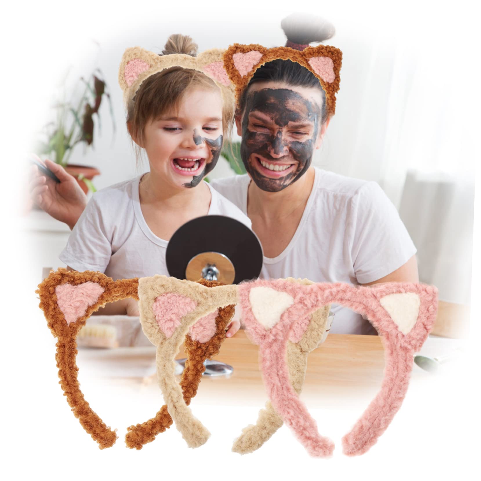 Healeved 12piezas Diademas De Maquillaje Orejas De Gato Para Cuidado Facial Bandas De Lavado De Cara Para Mujeres Diseño y Elástico Oscuro
