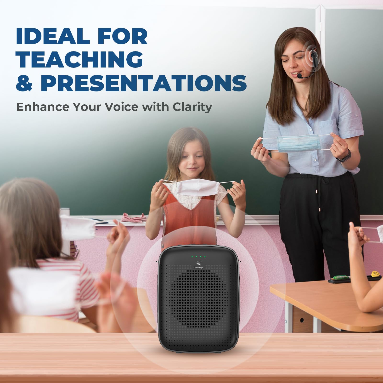 Amplificador de Voz Bluetooth Inalámbrico para Profesores, Altavoz Portátil Mini de 15 W con Micrófono Inalámbrico y Auricular, Micrófono Personal para Aula, Enseñanza, Formación y Presentaciones