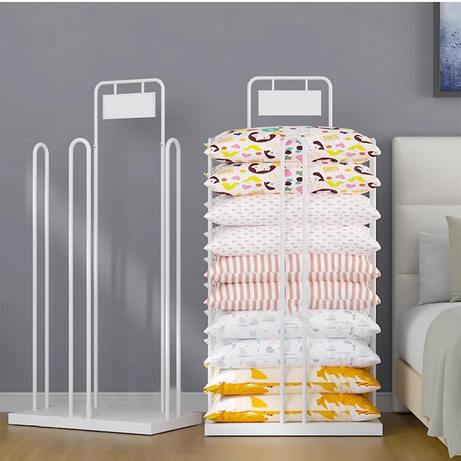 WDJBPSH Movable ?hite Pillow Organizer Rack, Large Commercia Cushion Storage Display Shelf for Retail Stores/Hotel/School/Supermarkets/Boutiques, Space Saving(80x46x164cm)
