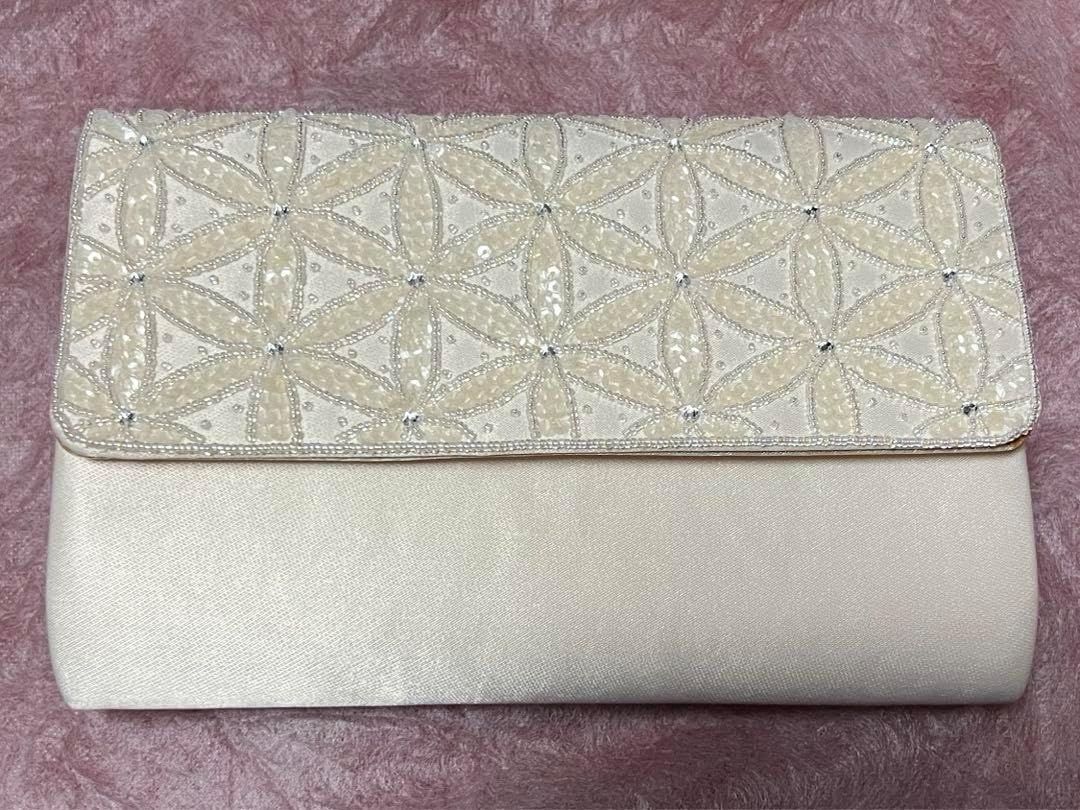 中古 レトロ ビーズ バック インテリア 鏡有 ビーズ解れ有 クラッチ