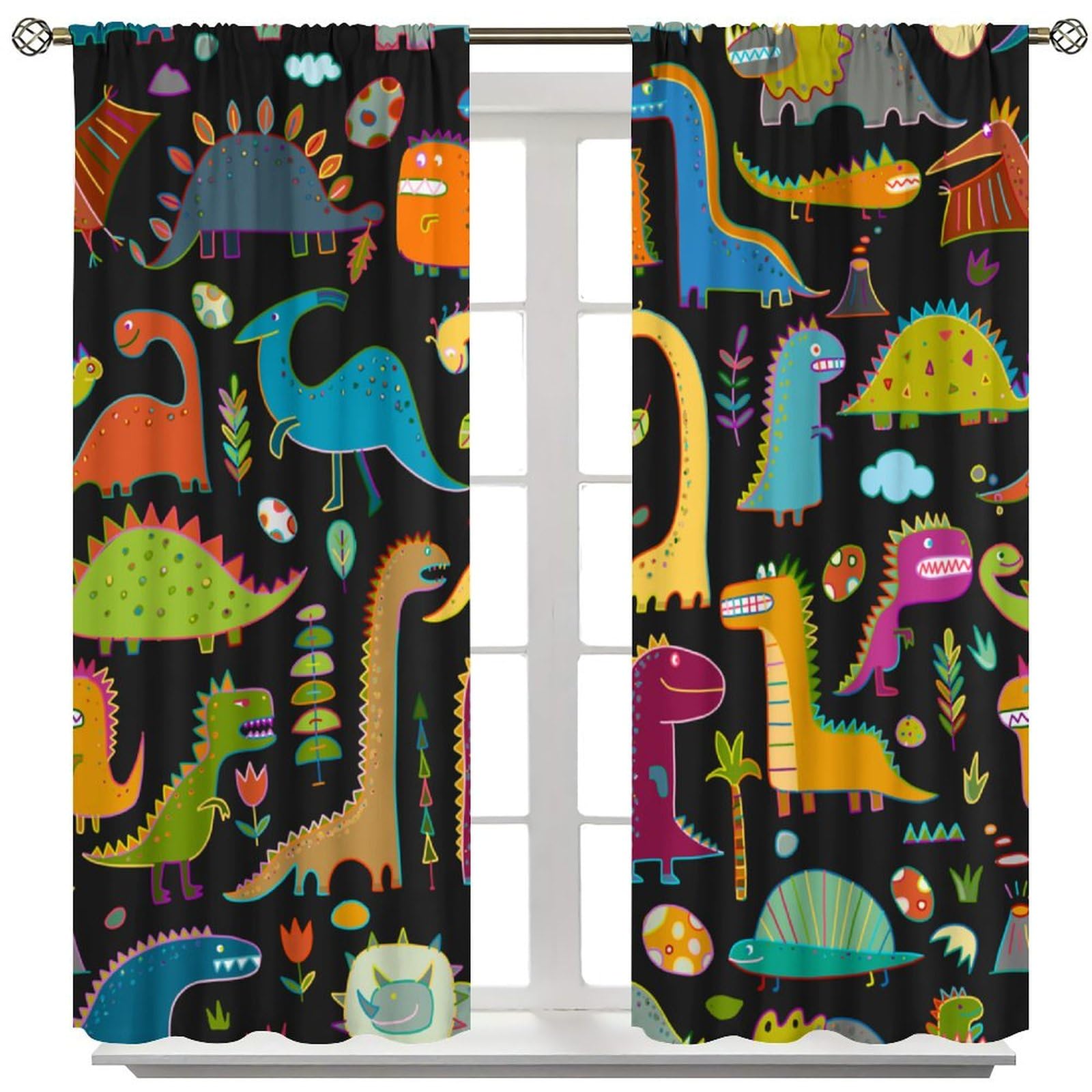 wlsgdsg Dinosaur Blackout Curtains for Nursery,Cartoon Simple Early Childhood Education Jurassic Cute Mature Dinosaur Forest Window Drapes Print for Kids Boys Girls Child Care Toddler Bedroom 84x84in