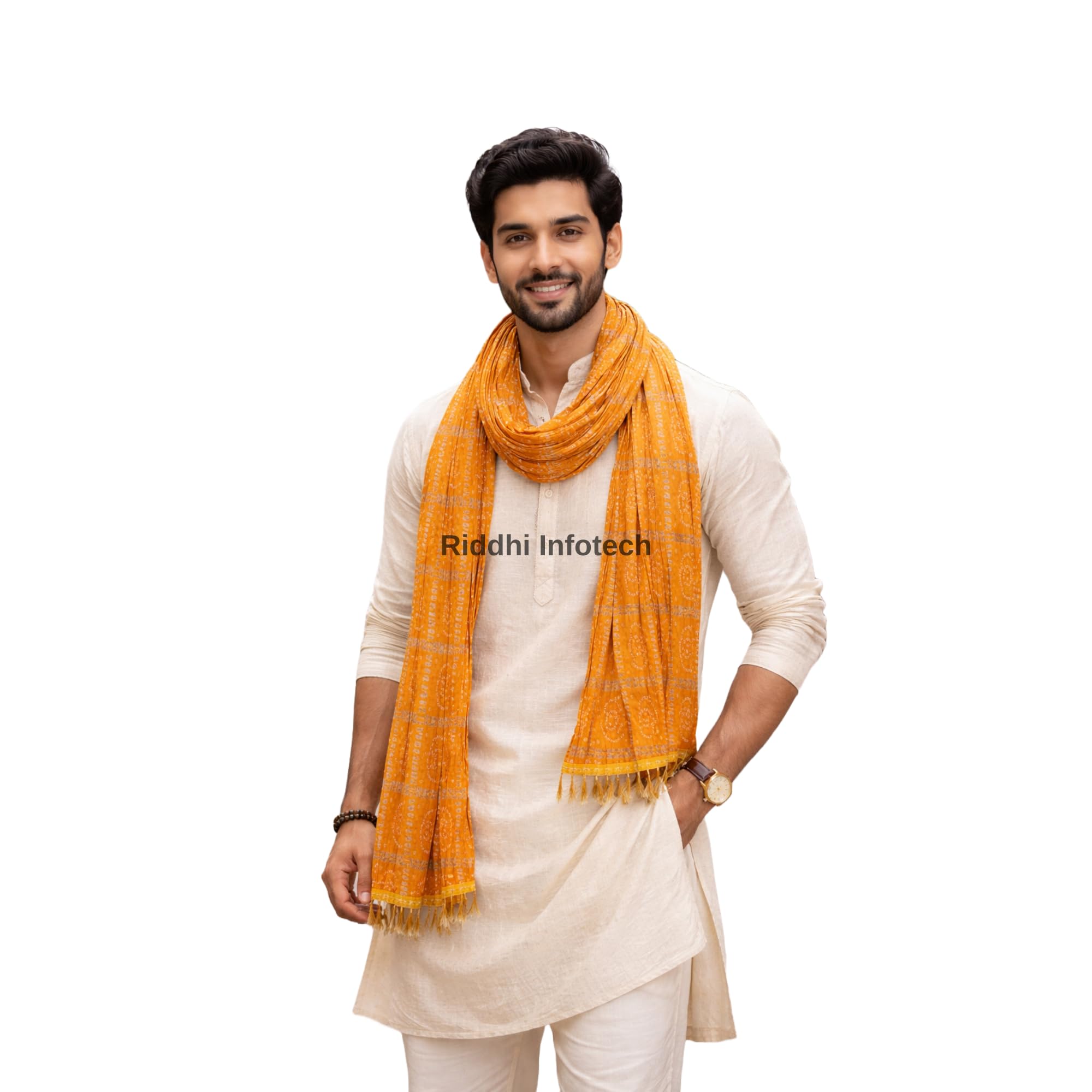 RiddhiInfotech Men's Traditional Ethnic Stole for Haldi, Mehndi & Mata Poojan | Lightweight Art Silk Dupatta for kurta pajama, sherwani, dhoti, and other traditional attire | 1Pc-image-18