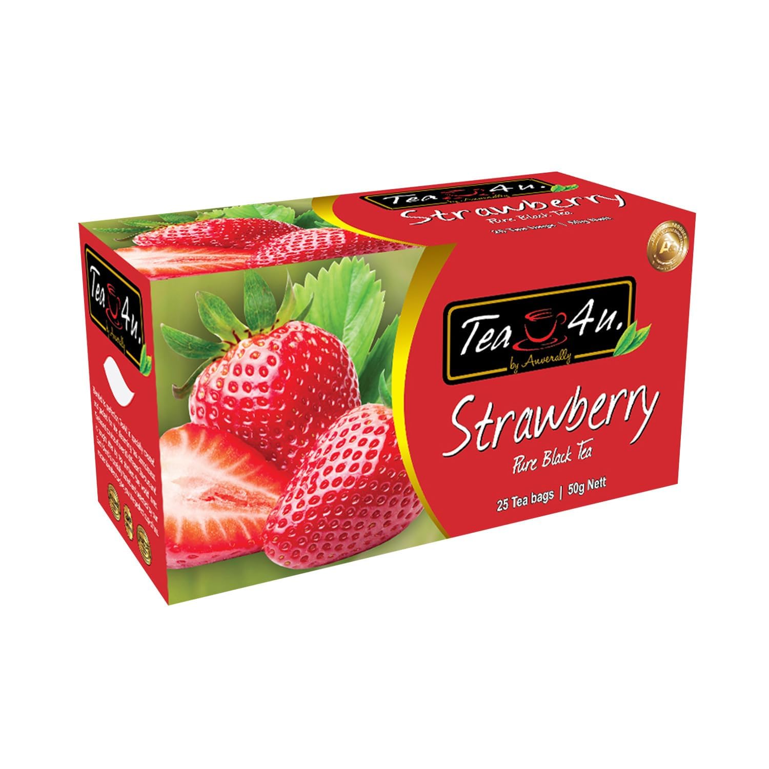 Tea4U Flavored Black Ceylon TeaBags (Strawberry) - Ideal Quality from Sri Lanka's Finest Leaves and Expertly Blended - 25 Count