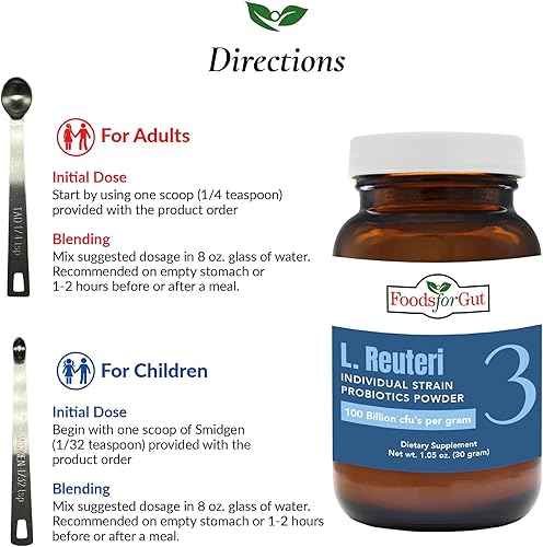 Miniatura 6 de Foods For Gut Lactobacillus Reuteri SD-5865 Probiotic Powder 100 mil millones de ufc  Fabricado en Estados Unidos  Apoyo digestivo e inmunológico