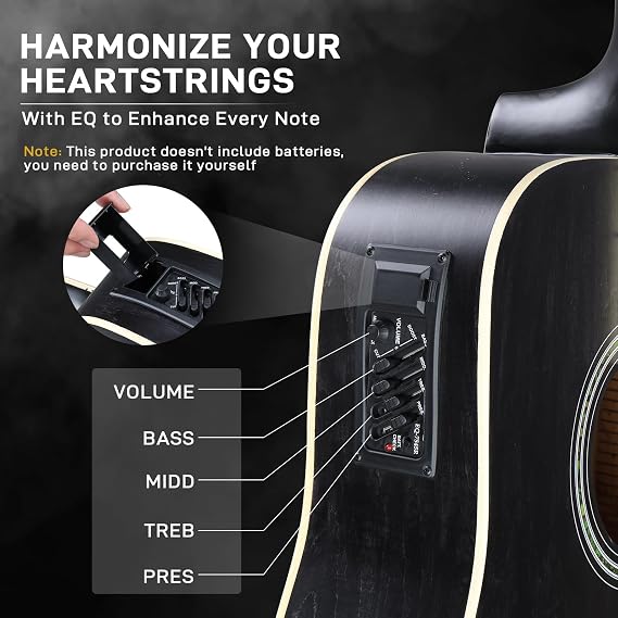 Ktaxon Full-Size Cutaway Acoustic Electric Guitar with Amp, Black
