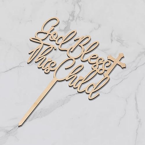 Miniatura 5 de Party to Be Decoración para tarta de bautismo con cruz de madera con cruz de Dios bendiga este niño, decoración para pastel de bautizo para niños y