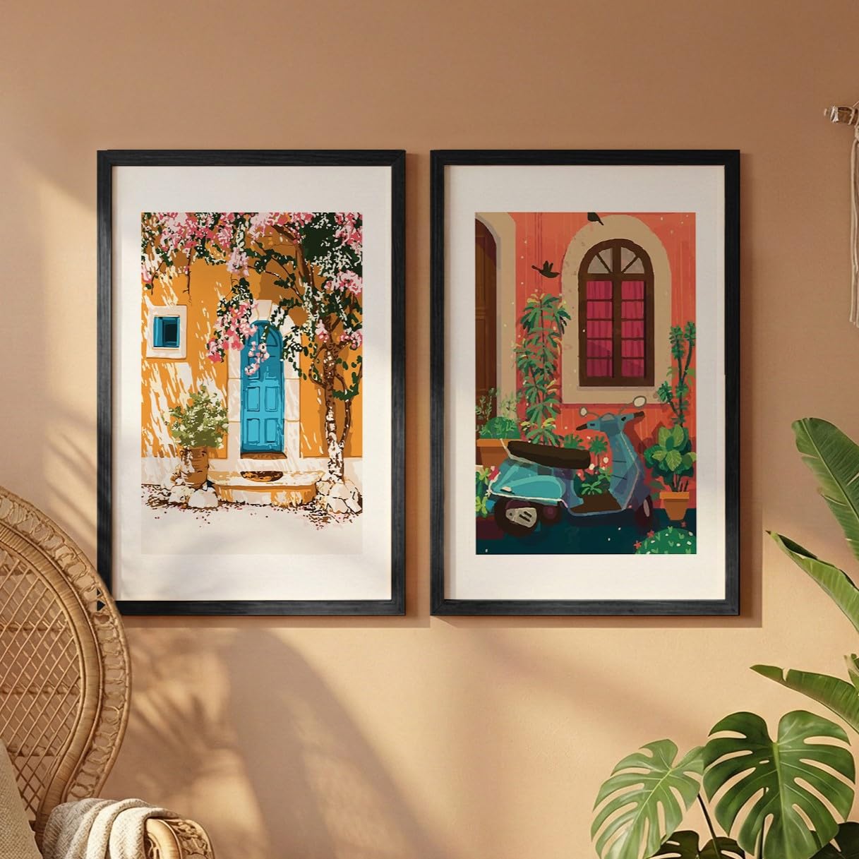 NoWorries Pop Art Wall Decor Paintings with Synthetic Wood Frames | Minimalist Framed Posters for Living Room, Bedroom & Cafe Decoration | Laminated 300 GSM Prints, Multicolor Set of 2