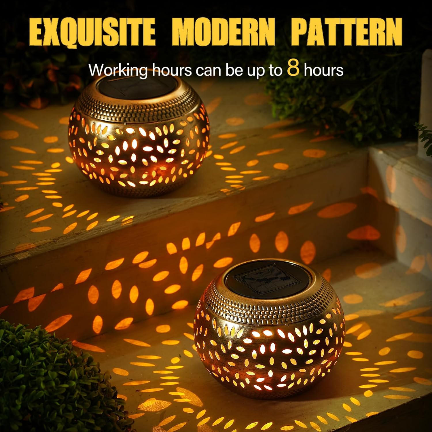 Reginary 2 Pcs Solar Lanterns Waterproof Outdoor Decor, Hollow Out Retro Metal Solar Lights 7 Color 2 Modes Decorative Atmosphere Table Lantern for Women Mom Gifts Patio Garden Pathway Yard (Bronze)