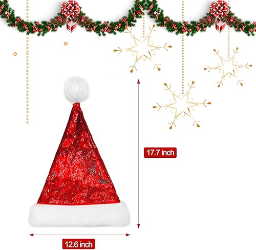 Miniatura 2 de 6 piezas de sombrero de Papá Noel, sombrero de Navidad para adultos y niños, unisex con forro de ala de felpa para Navidad, fiesta de Año Nuevo