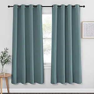 NICETOWN Blackout Curtain for Bedroom 72 inch Length - Grommet Thermal Insulated Blackout Window Treatment Room Darkening for Living Room/Family Home (Greyish Blue, 1 Panel, W52 x L72)