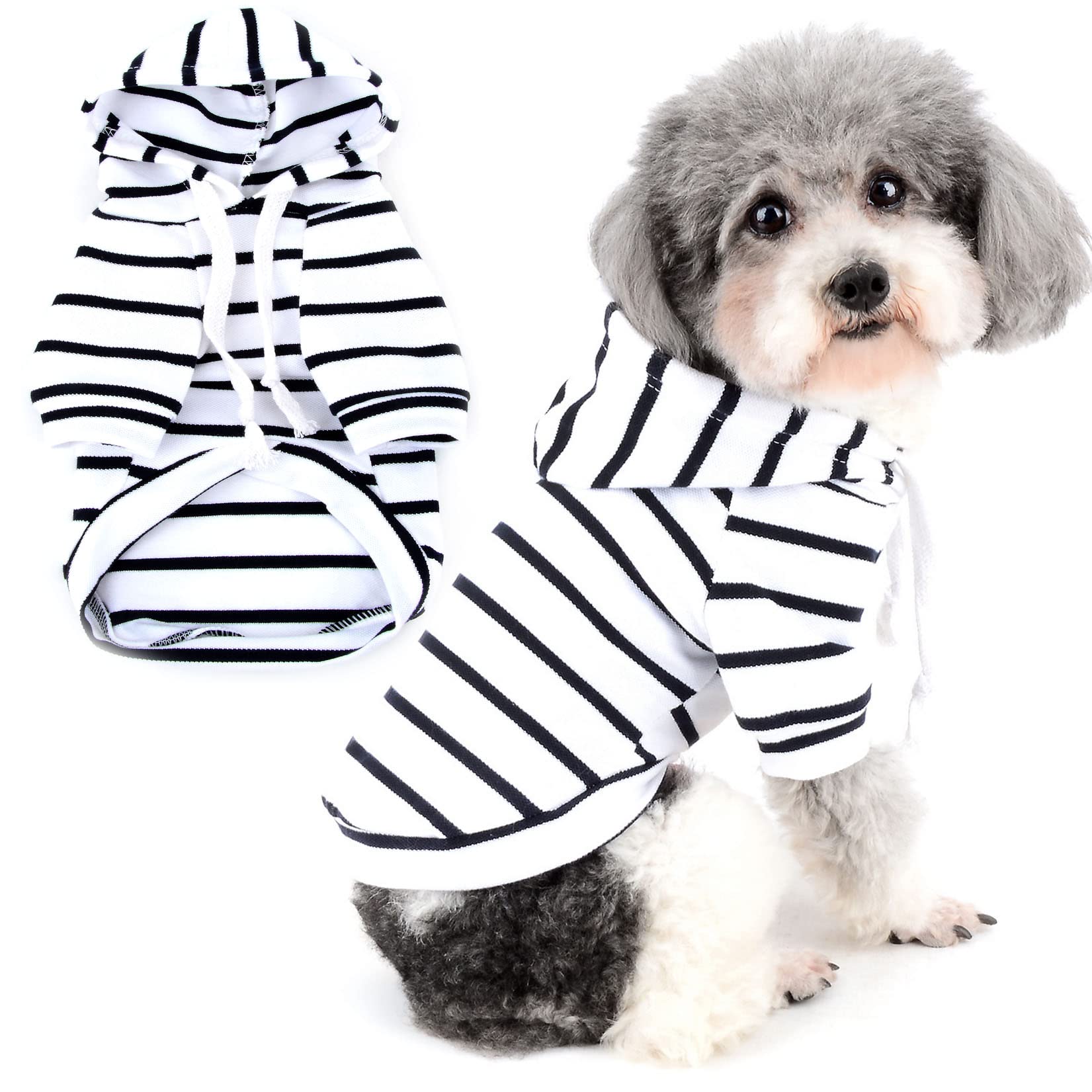 Zunea Sudadera con Capucha para Perros Pequeños y Medianos Camisas a Rayas Sudadera Suave Cachorros Ropa de Manga Corta Camiseta Básica para Mascotas Chiahuahua Blanco XS
